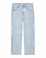 Jean de corte wide leg con tiro alto y piernas amplias, confeccionado en denim de algodón con un sutil estampado texturizado en tono claro.