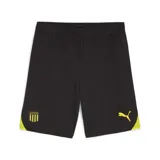 Short de futbol Puma modelo Team Goal para hombre, color negro con detalles en amarillo, escudo del C.A. Pearol y logo de la marca.