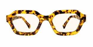 Lentes blueblocker Oog modelo Tawany, con armazón geométrico y anguloso en color carey claro.