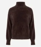 Suéter de cuello alto y manga larga, confeccionado en tejido de poliamida con textura afelpada y acabado suave.