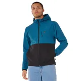 Campera Rip Curl Anti Series Elite, diseño bicolor en azul y negro, con capucha ajustable, cierre frontal completo y bolsillo en el pecho con cierre.