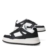 Championes urbanos de diseño moderno, combinando paneles en color beige y blanco. Presentan una silueta robusta con suela de plataforma en tono crema y base de goma, cordones al tono y detalle de textura perforada en los laterales.