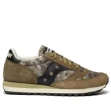 Championes Saucony Jazz 81 Camo, con estampado de camuflaje en tonos marrones y verdes, detalles en gamuza color marrón y logo lateral en cuero negro.