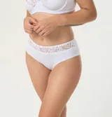 Bombacha tiro medio de algodón orgánico color blanco, con detalle de encaje en la cintura.