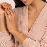 Pulsera de plata 925 con cadena de eslabones y cinco dijes circulares de cuarzo rosado.