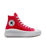 Championes Converse Chuck Taylor All Star Move Hi, color rojo con plataforma blanca, cordones blancos y logo All Star en el lateral.