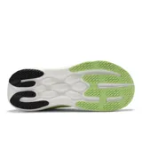 Championes de running New Balance modelo 1080 V15 para mujer, color verde lima brillante con detalles en azul eléctrico y suela sobredimensionada en blanco y gris.