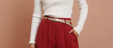 Cinto trenzado color dorado con hebilla metálica.