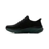 Championes deportivos Skechers modelo D'Lux Walker 3.0, color negro con entresuela en tono gris oscuro. Presentan tecnología Slip-ins para un calce fácil, parte superior de tejido knit técnico con refuerzos sintéticos y cordones elásticos fijos. Incluyen plantilla Air-Cooled Memory Foam y diseño Relaxed Fit para mayor amplitud.