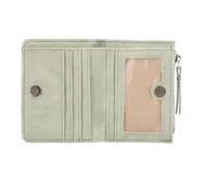 Monedero Terrano color rosa con textura símil cuero de reptil y cierre superior con cremallera.