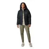 Chaqueta acolchada negra con cierre frontal, cuello alto y bolsillos laterales con cremallera. Cuenta con tecnología termorreflectante y aislamiento sintético para mayor calidez.