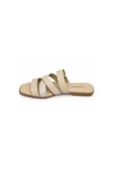 Sandalias bajas Paddock modelo Barim, de color beige con tiras cruzadas en la parte frontal y una tira ajustable con hebilla metálica dorada en el empeine.