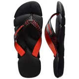 Sandalias de dedo Havaianas Power 2.0 color negro con tiras anchas rojas y detalles geométricos, suela anatómica de goma con relieve y logo en relieve.