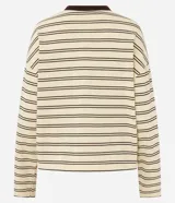Blusa de corte oversize confeccionada en una mezcla de algodón y poliéster, con diseño de rayas horizontales. Presenta cuello redondo en color contrastante y mangas largas con caída relajada.