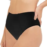 Bombacha modeladora de control medio, color negro, con pretina sellada y refuerzo frontal para compresión extra en el abdomen.