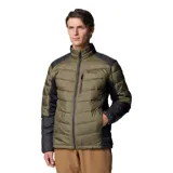 Campera técnica Columbia Labyrinth Loop II, con tecnología Omni-Heat Infinity y Omni-Shield. Presenta diseño acolchado en color verde oliva con paneles laterales y mangas en color negro, cierre frontal completo, cuello alto con protección de barbilla y bolsillos con cierre.