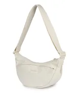 Bolso tipo bandolera Jansport, diseño curvo en color bordó, con correa ajustable y bolsillo frontal con cierre.