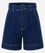 Short de jeans azul oscuro, de tiro alto y corte regular.