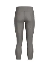 Calza deportiva Under Armour de color gris melange, con diseño ajustado de tiro alto, largo por encima del tobillo y bolsillos laterales. Incorpora la tecnología HeatGear para mayor comodidad y absorción del sudor.