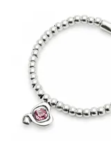 Pulsera de bolas bañadas en plata de ley con un dije de cristal rosa de la marca Uno de 50.