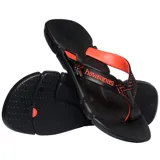 Sandalias de dedo Havaianas Power 2.0 color negro con tiras anchas rojas y detalles geométricos, suela anatómica de goma con relieve y logo en relieve.