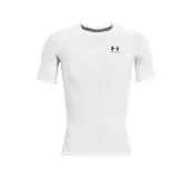 Remera deportiva de compresión Under Armour Heatgear Armour, color blanco, de manga corta y cuello redondo con logo de la marca impreso en el pecho.
