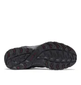 Bota de trekking Columbia modelo Crestwood Mid WTPF, color gris oscuro, confeccionada en una combinación de cuero y malla. Cuenta con tecnología impermeable, entresuela acolchada para mayor amortiguación y suela de goma con tracción para diversos terrenos.