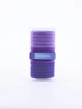 Pack de 15 gomitas de pelo elásticas, color violeta en diferentes tonalidades.