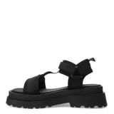 Sandalias de plataforma estilo chunky color negro, con tiras de tela ajustables mediante velcro y suela de goma dentada.