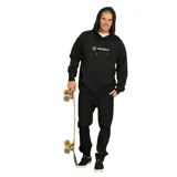 Canguro negro con capucha y logo Volcom estampado en el pecho.