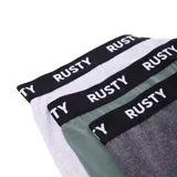 Pack de tres boxers de algodón con cintura elástica negra y logo de la marca estampado en blanco. Incluye colores gris claro, verde y gris oscuro.
