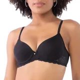 Soutien negro con aro, copas armadas y puntilla en la base y laterales. Incluye un pequeño aplique de corazón decorativo en el centro y breteles regulables.