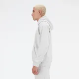 Hoodie de corte relajado New Balance Athletics French Terry, color gris melange, con capucha, mangas largas, bolsillo canguro frontal y logo bordado en el pecho.