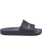 Sandalias de una pieza Under Armour modelo UA Armour Slide Lite, color azul marino, con tira ancha texturizada y logo de la marca en blanco.