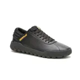 Zapatillas Caterpillar Hex de cuero negro, con cordones y suela de goma con diseño hexagonal.