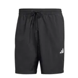 Short deportivo negro de poliéster reciclado, con cintura elástica ajustable con cordón, bolsillos laterales y logo Adidas bordado en blanco en la pierna izquierda.