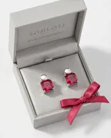 Caravanas de plata 925 con diseño de cristal cuadrado color rojo y cierre de tornillo a presión.