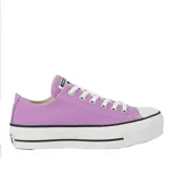 Championes Converse Chuck Taylor All Star Lift Ox de lona, color lila con suela de plataforma blanca y líneas negras.