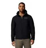 Chaqueta Columbia Cascade Ridge III So Omni-Shield de color negro, con capucha desmontable, cierre frontal y bolsillos con cremallera. Cuenta con tecnología resistente al agua y diseño sin PFAS.