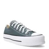 Championes Converse Chuck Taylor All Star Lift de lona color verde azulado, con plataforma blanca y cordones blancos. Diseño clásico con puntera de goma y logo de la marca en el talón.