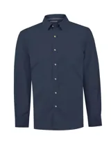 Camisa de manga larga RKF modelo Galiton, color azul marino, con cuello camisero, botones de madera y bolsillo en el pecho con logo bordado.