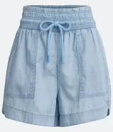 Short runner celeste de lyocell y algodón, con cintura elástica, cordón de ajuste y bolsillos laterales.