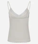Blusa de tirantes finos confeccionada en tejido rib de viscosa, con escote en V decorado con detalle de encaje a tono.