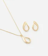 Conjunto de collar y caravanas doradas con colgante y caravanas en forma de gota.