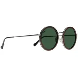 Lentes de sol redondos con marco de madera color marrón y lentes verdes.