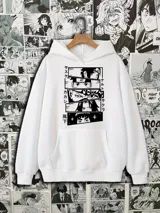 Canguro blanco con estampado de personajes de Naruto en paneles rectangulares.