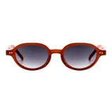 Lentes de sol Lima de diseño slim ovalado, con armazón de color marrón anaranjado translúcido y lentes oscuros con degradé.