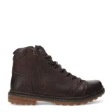Botas de cuero marrón oscuro tipo borcego, con cordones frontales, cierre lateral y suela de goma acanalada.