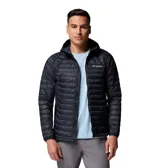 Campera Columbia Powder Pass Hybrid de corte acolchado y flexible, color negro, con tecnología Omni-Shield repelente al agua y manchas, capucha estilo buceo, bolsillos laterales con cierre y aislamiento de poliéster reciclado.