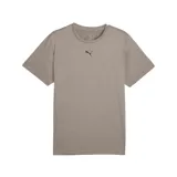 Remera Puma Train All Day Essentials Jaspeda color marrón melange, de manga corta y cuello redondo, con el logo de la marca estampado en el centro del pecho.